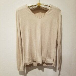 Esprit Women's V-Neck Knit Pullover Sweater Long Sleeve Tan Lightweight Casual